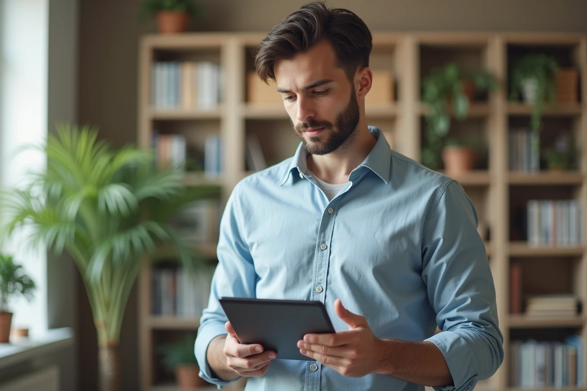 Jeune homme avec une tablette affichant un sitemap de site web